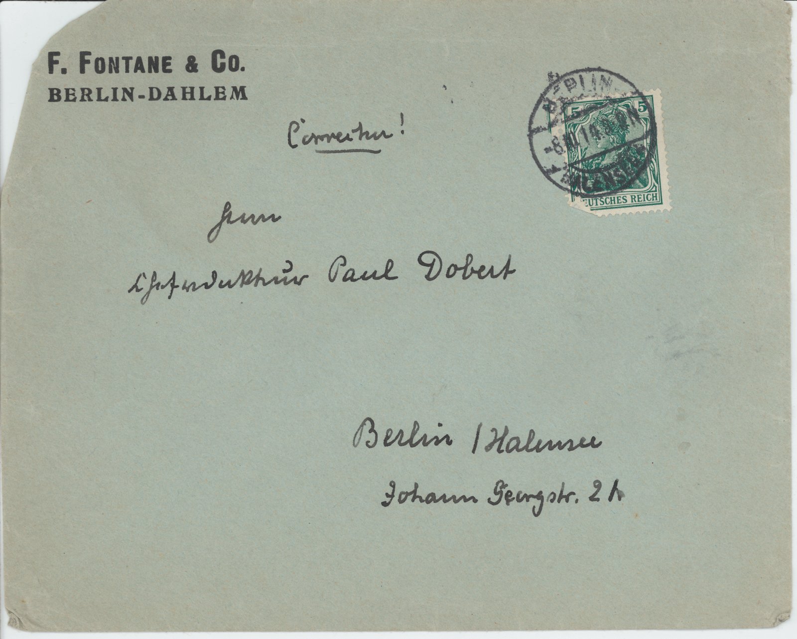 F. Fontane an Dobert, (Heimatverein "Alter Krug" Zossen e.V. CC BY-NC-SA)