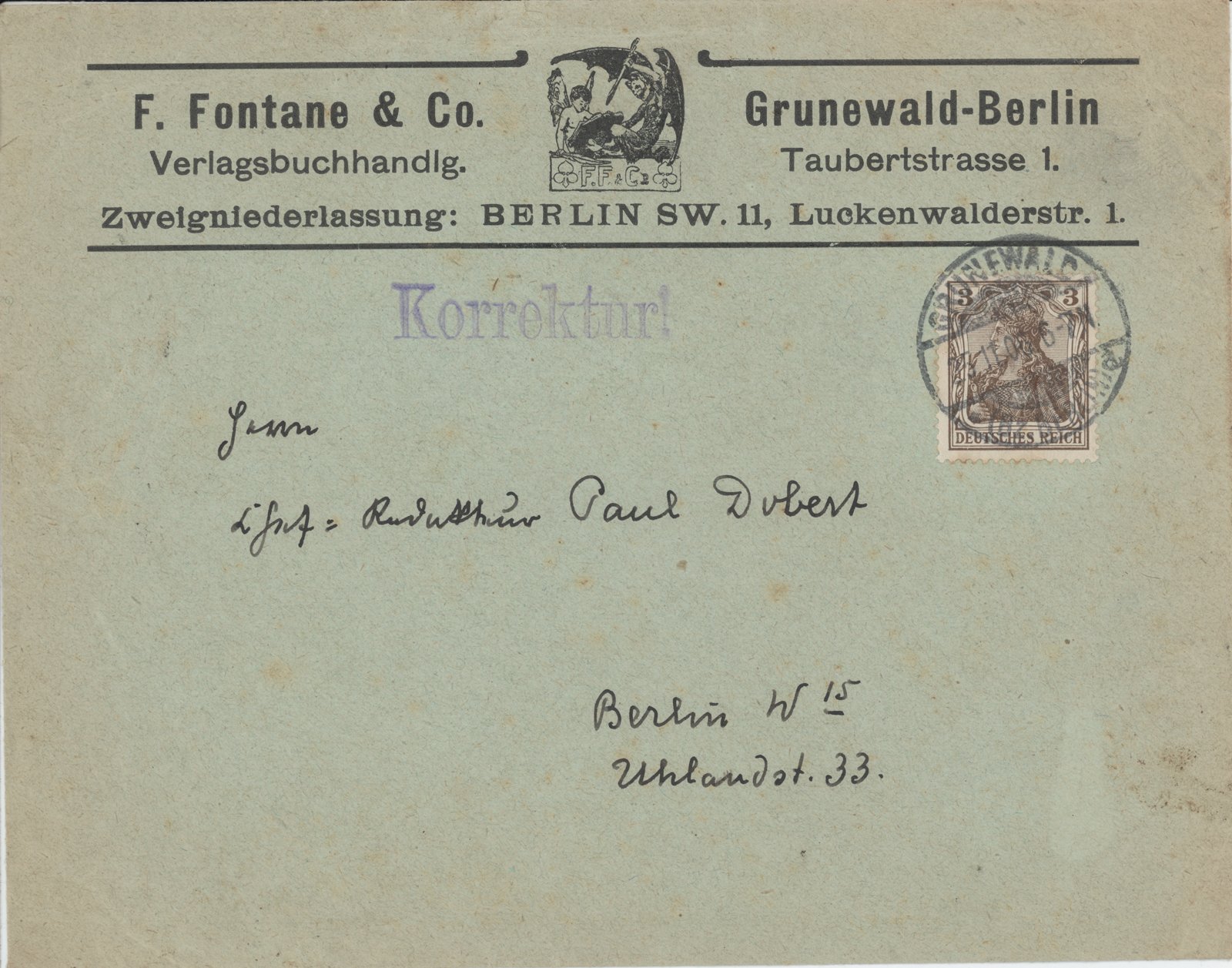 F. Fontane an Dobert, 23.11.1907 (Heimatverein "Alter Krug" Zossen e.V. CC BY-NC-SA)