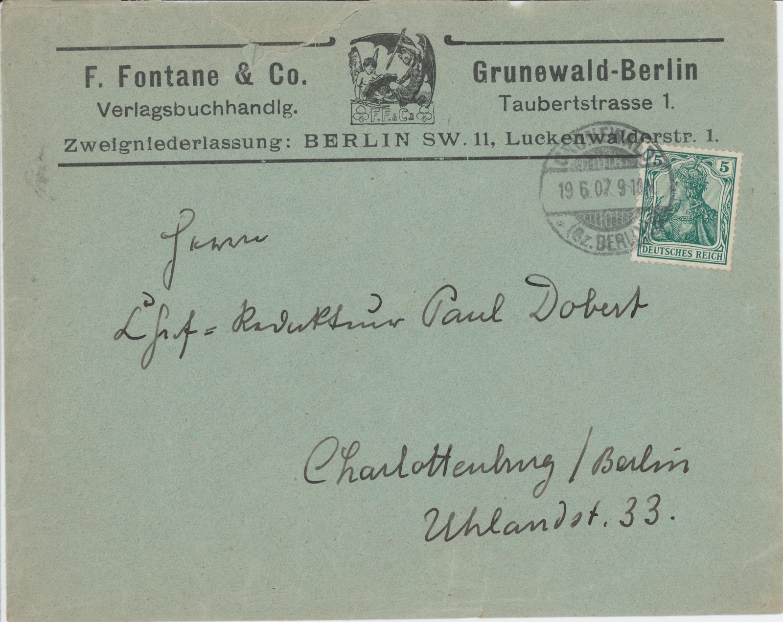 F. Fontane an Dobert, 19.06.1907 (Heimatverein "Alter Krug" Zossen e.V. CC BY-NC-SA)