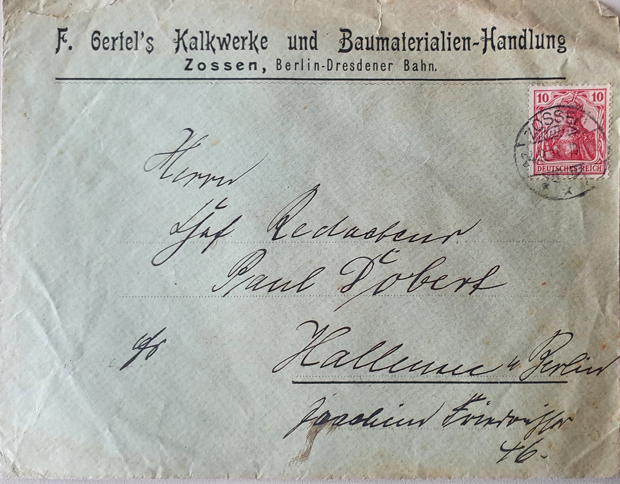 Oertel's Kalkwerke an Dobert, 24.09.1910 (Heimatverein "Alter Krug" Zossen e.V. CC BY-NC-SA)