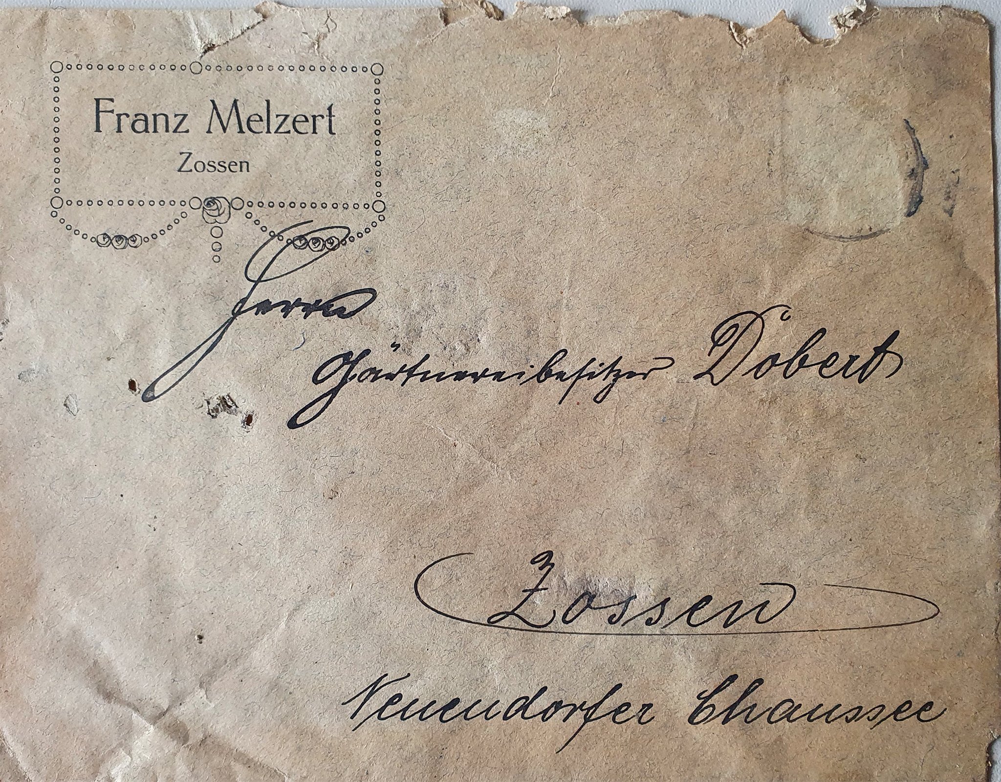 F. Metzert an Dobert, 30.03.1921 (Heimatverein "Alter Krug" Zossen e.V. CC BY-NC-SA)