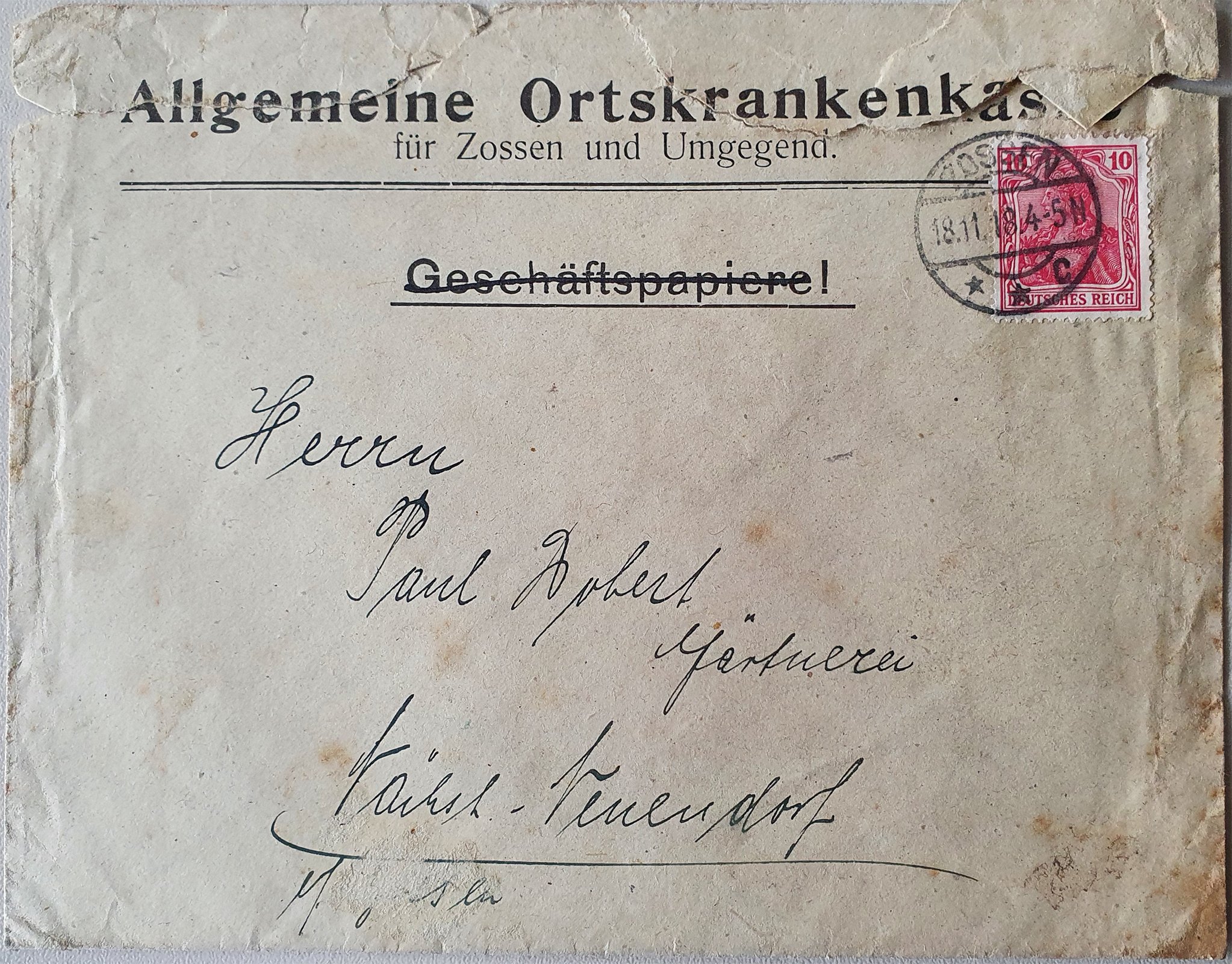 AOK an Dobert, 18.11.1918 (Heimatverein "Alter Krug" Zossen e.V. CC BY-NC-SA)