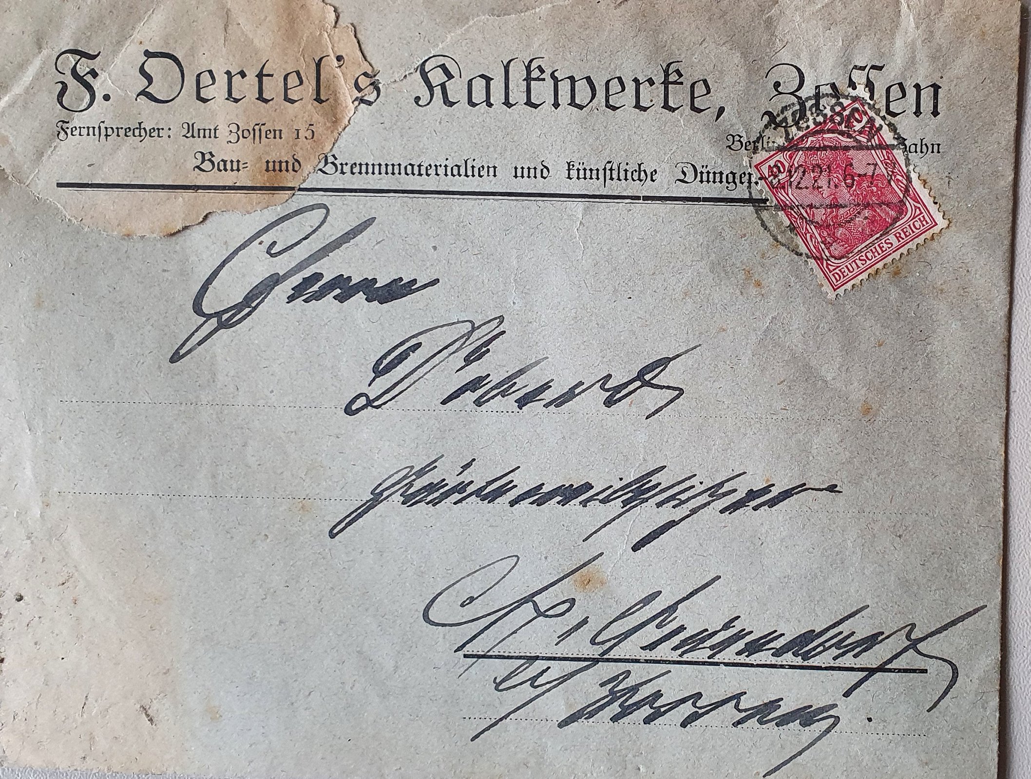 F. Oertel an Dobert, 08.12.1921 (Heimatverein "Alter Krug" Zossen e.V. CC BY-NC-SA)