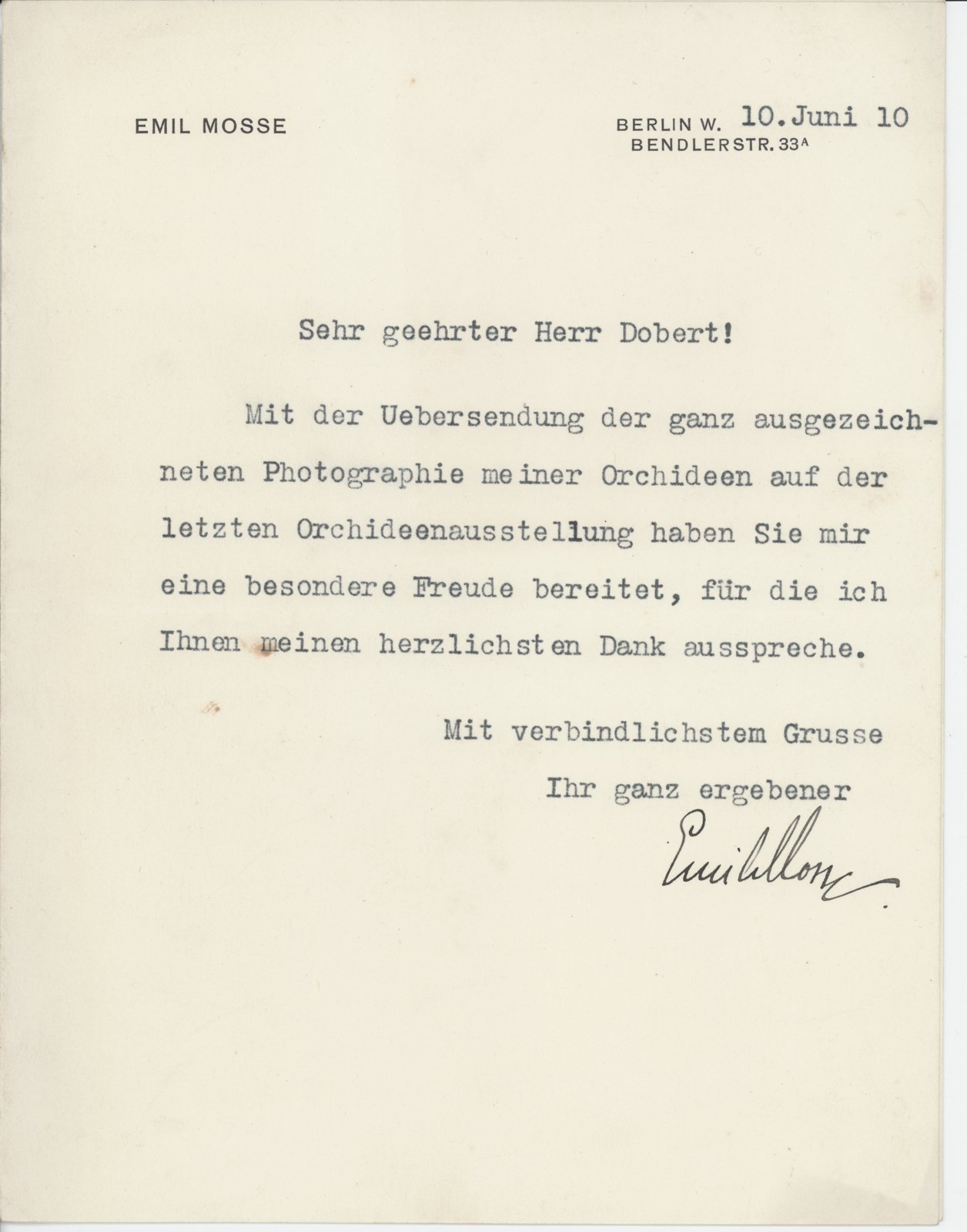 E. Mosse an Dobert, 10.06.1910 (Heimatverein "Alter Krug" Zossen e.V. CC BY-NC-SA)