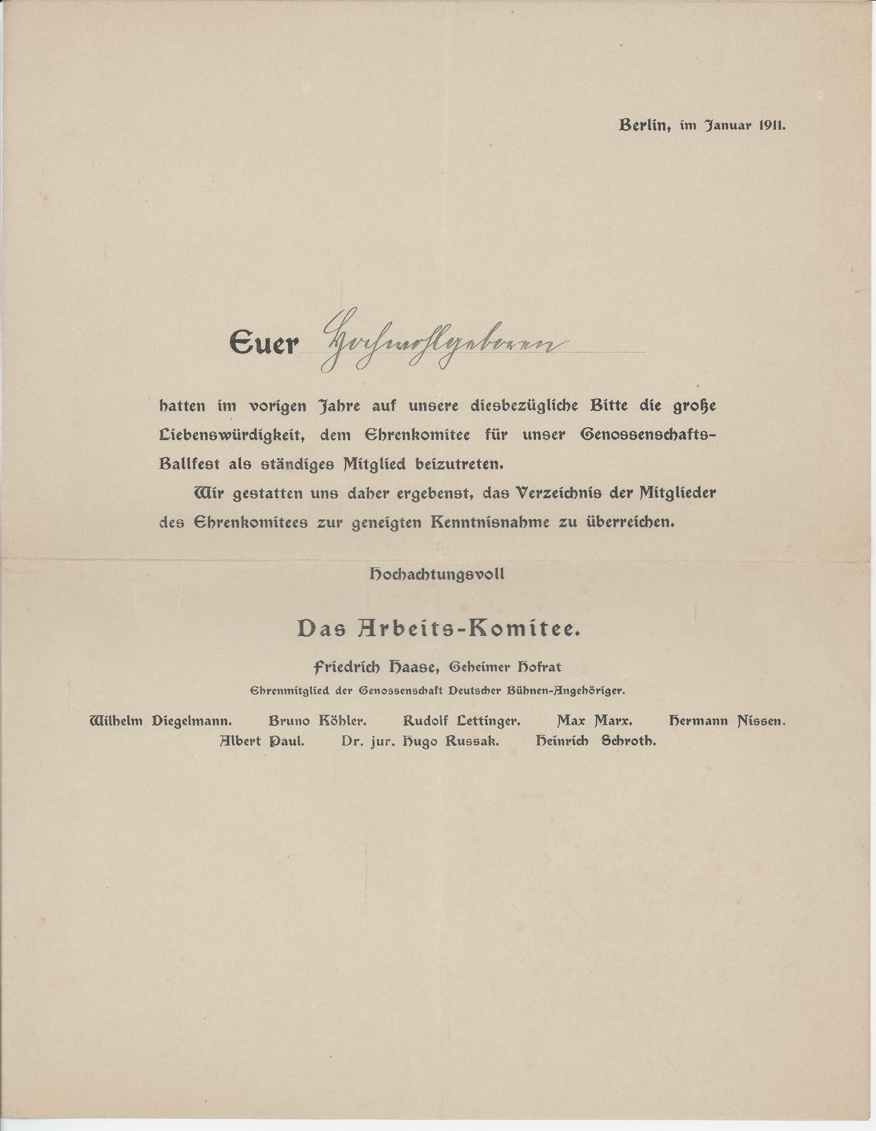 F. Haase an Dobert, Jan 1911 (Heimatverein "Alter Krug" Zossen e.V. CC BY-NC-SA)