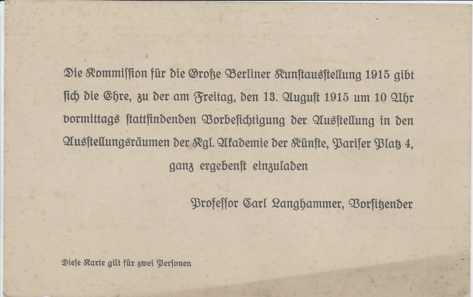 C. Langhammer an Dobert, 1915 (Heimatverein "Alter Krug" Zossen e.V. CC BY-NC-SA)