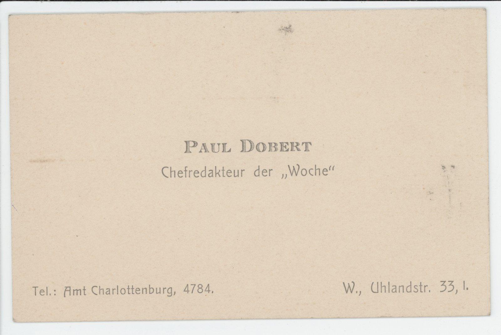 Visitenkarte Dobert, Die Woche (Heimatverein "Alter Krug" Zossen e.V. CC BY-NC-SA)