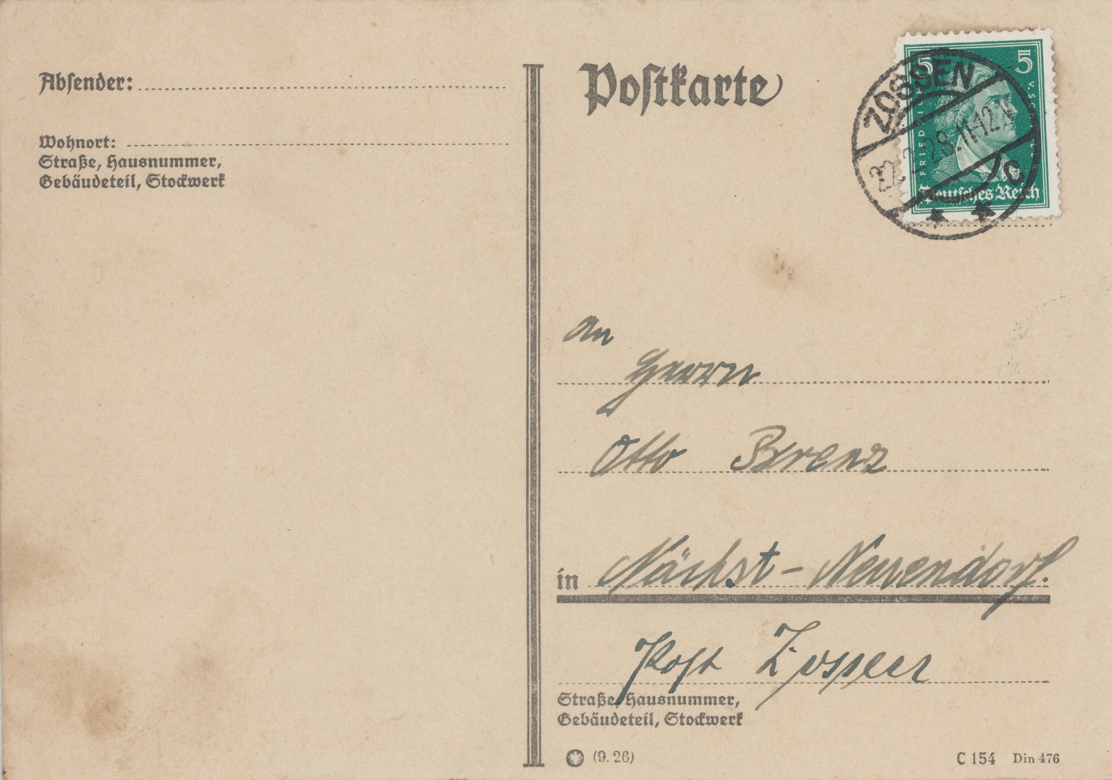 Reichsbund an Brenz, 22.02.1928 (Heimatverein "Alter Krug" Zossen e.V. CC BY-NC-SA)