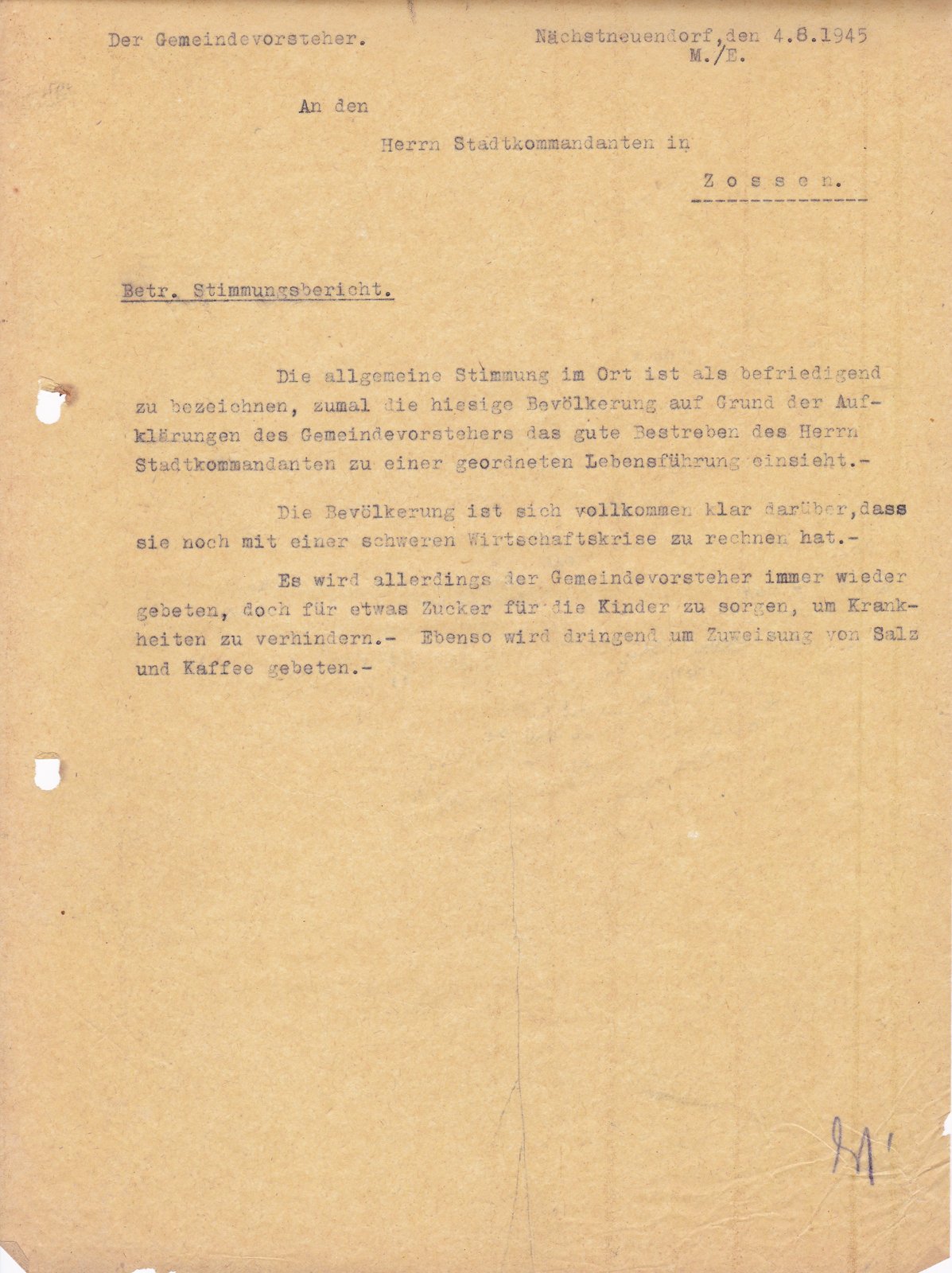 Obiglo an Kommandantm 04.08.1945 (Heimatverein "Alter Krug" Zossen e.V. CC BY-NC-SA)