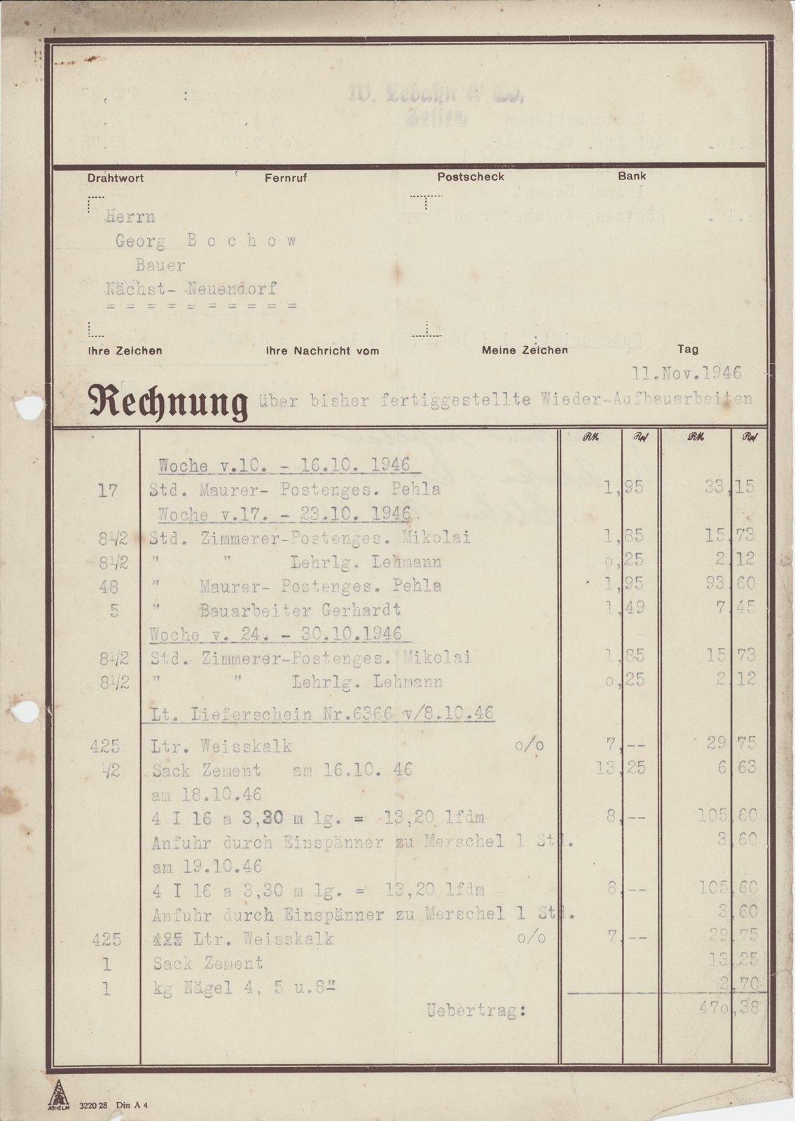 Lebahn an G. Bochow, 11.11.1946 (Heimatverein "Alter Krug" Zossen e.V. CC BY-NC-SA)