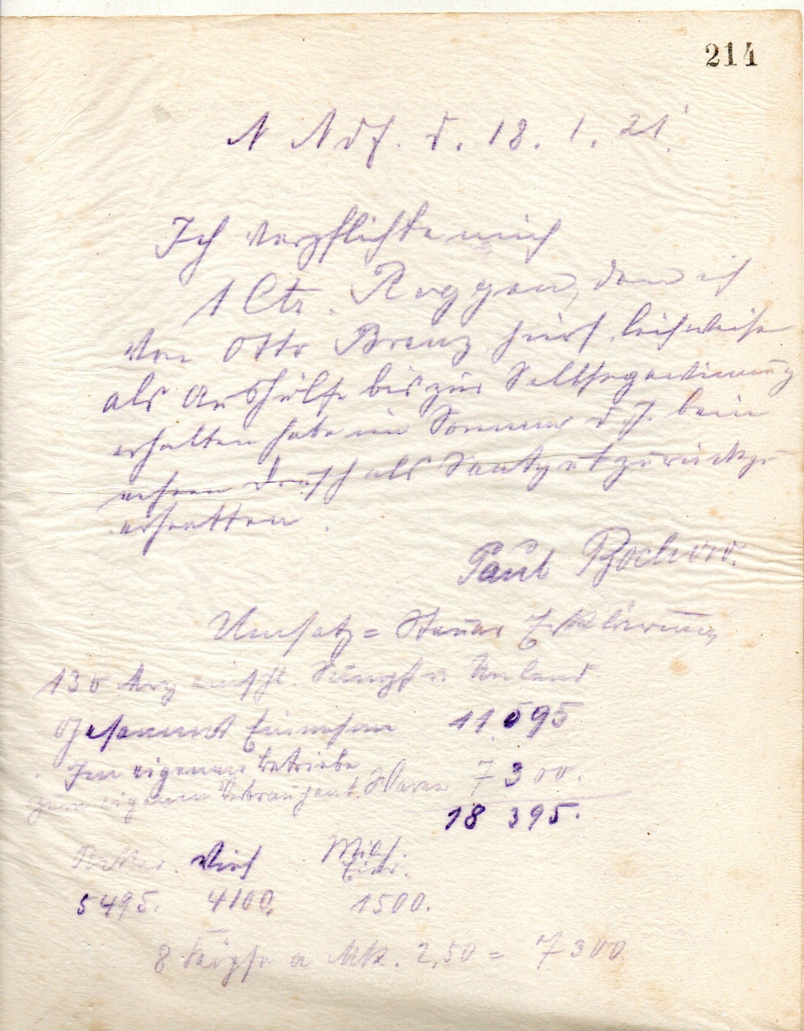 O. Brenz an P. Bochow, 18.01.1021 (Heimatverein "Alter Krug" Zossen e.V. CC BY-NC-SA)