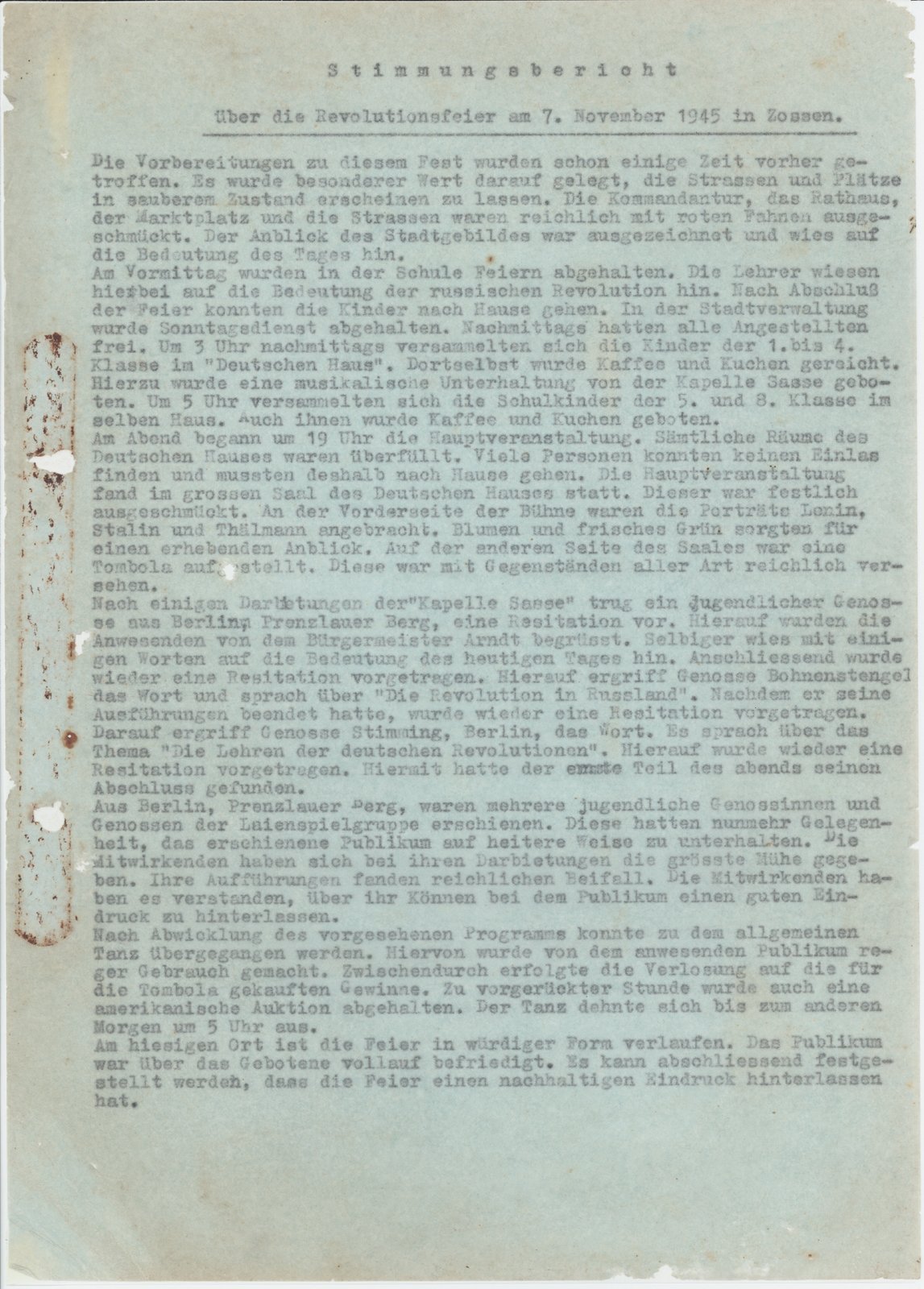 Bericht, 07.11.1945 (Heimatverein "Alter Krug" Zossen e.V. CC BY-NC-SA)