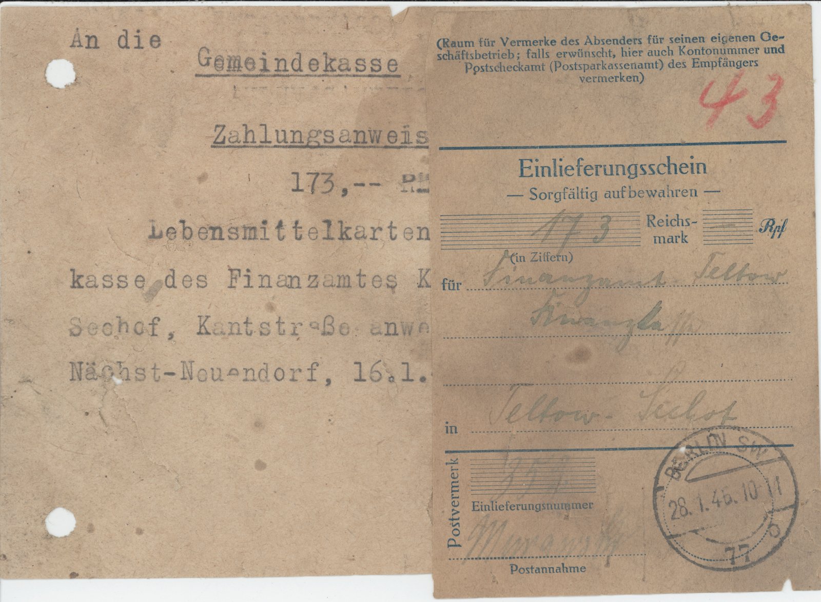 Gemeindeverwaltung, 16.01.1946 (Heimatverein "Alter Krug" Zossen e.V. CC BY-NC-SA)