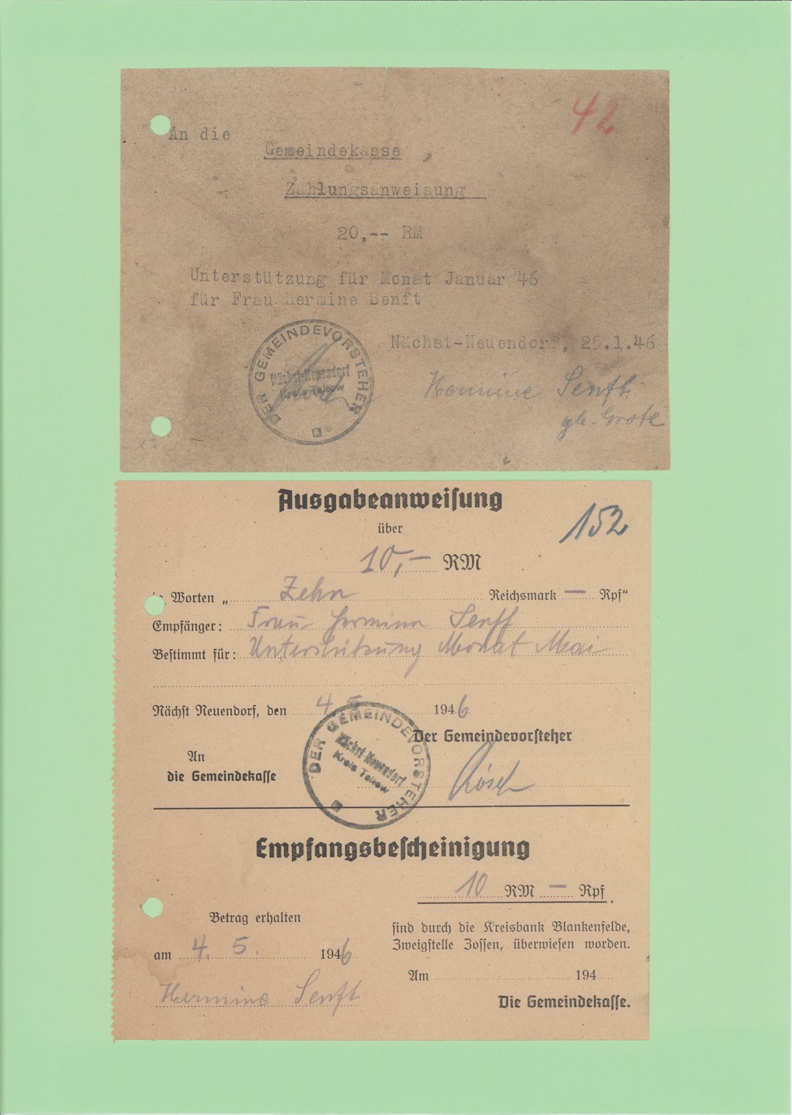 H. Senft an Bürgermeister, 03.03.1946 (Heimatverein "Alter Krug" Zossen e.V. CC BY-NC-SA)