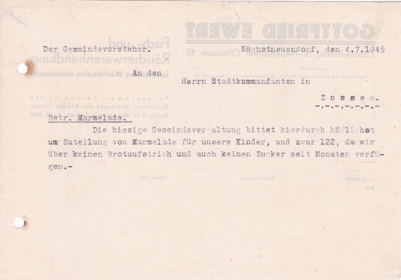 Gemeindevorst. an Stadtkommandant, 04.07.1945_03 (Heimatverein "Alter Krug" Zossen e.V. CC BY-NC-SA)