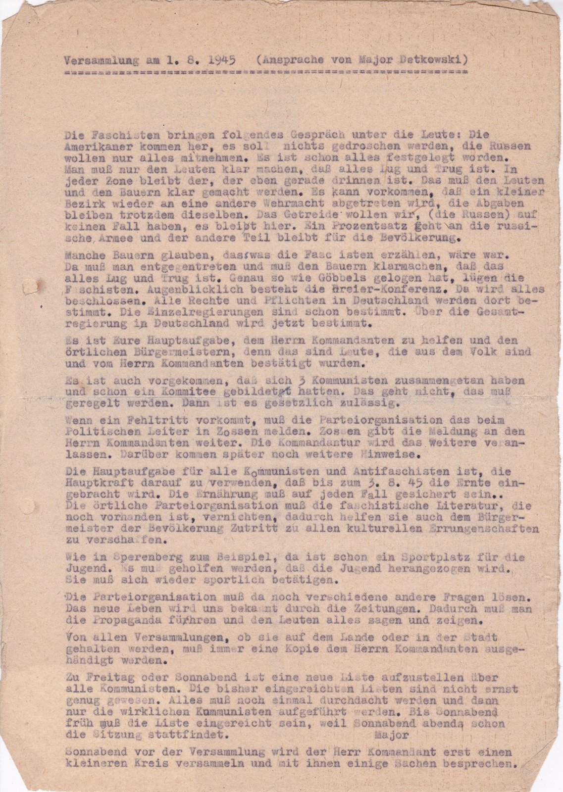 KPD, 01.08.1945 (Heimatverein "Alter Krug" Zossen e.V. CC BY-NC-SA)