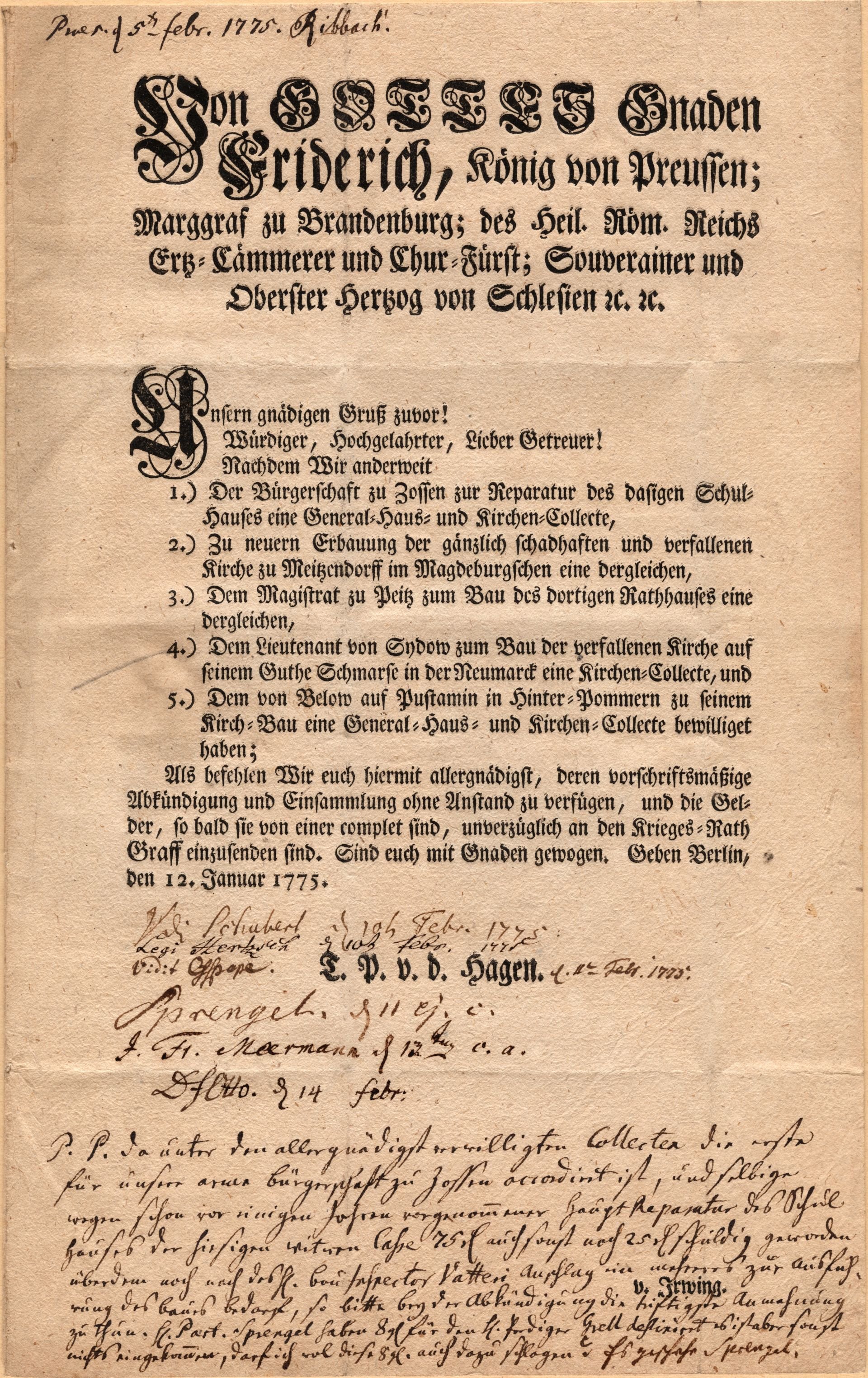 Brief von König Friedrich II. (d.Gr.) (Heimatverein "Alter Krug" Zossen e.V. CC BY-NC-SA)