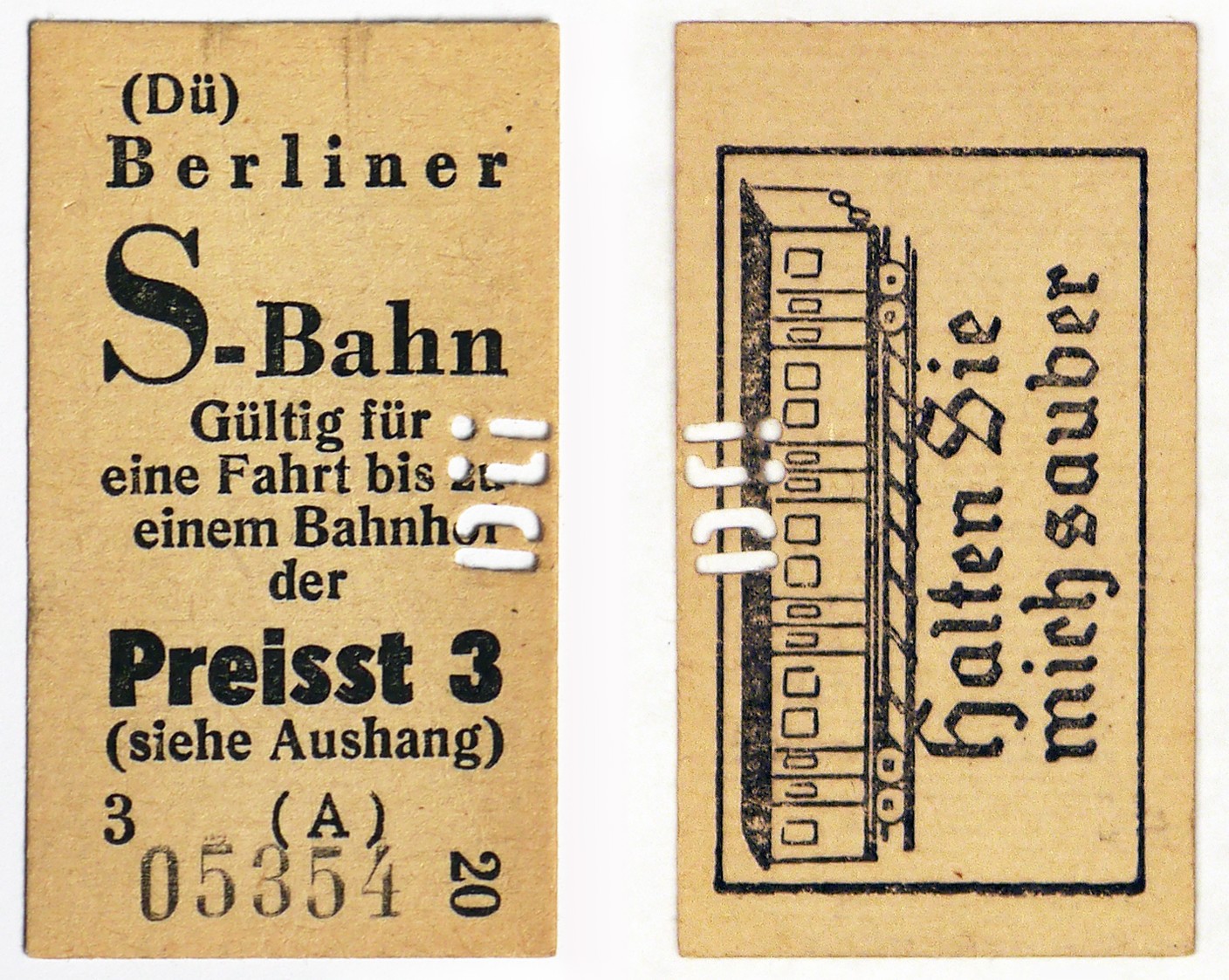 S-Bahn-Fahrkarte vom ehemaligen Bahnhof Düppel (Museumsprojekt Kleinmachnow CC BY-NC-SA)