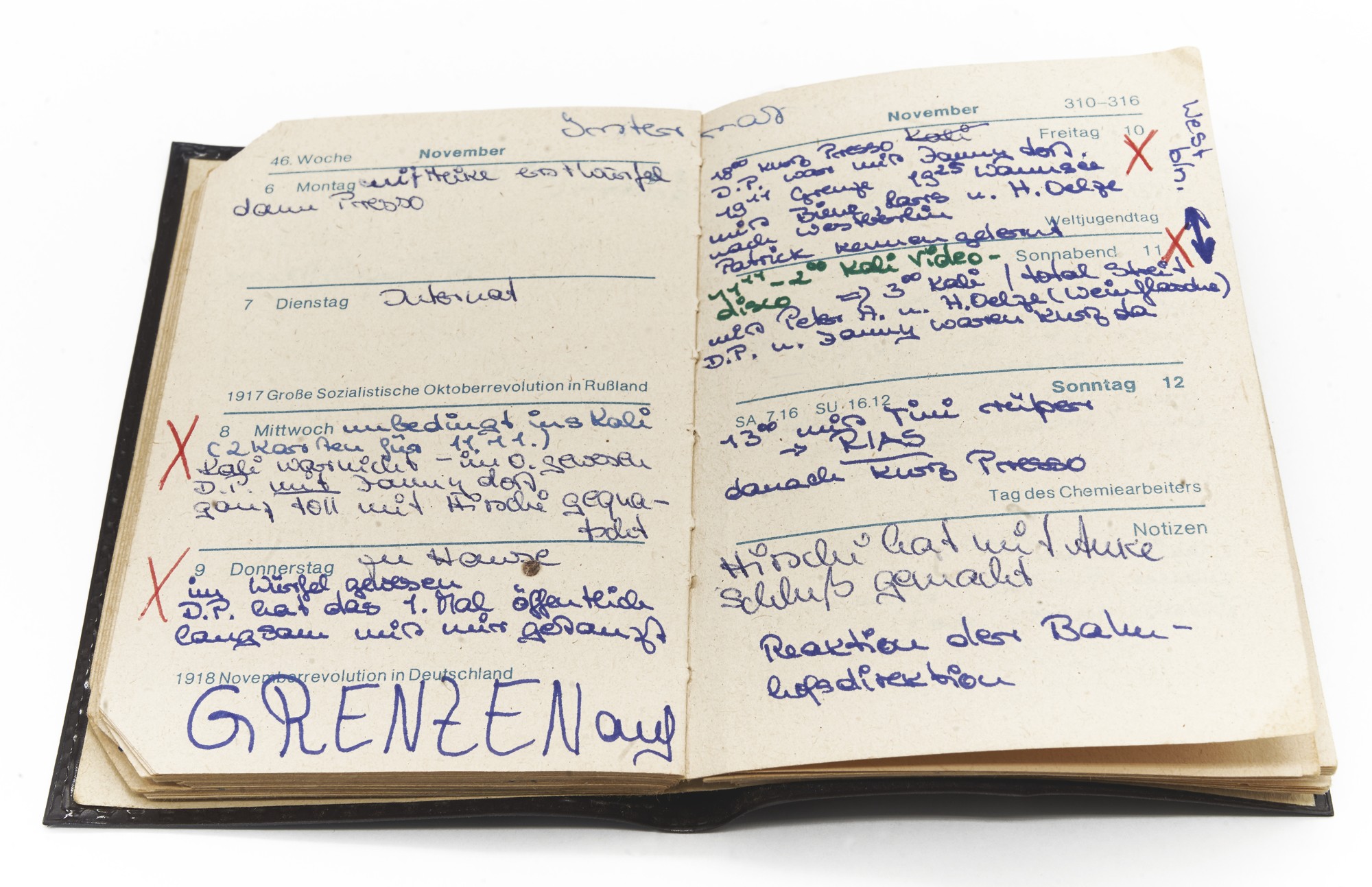 Tagebuch der jugendlichen Katrin Schmidtke mit Eintrag "Grenzen auf" (Museumsprojekt Kleinmachnow CC BY-NC-SA)