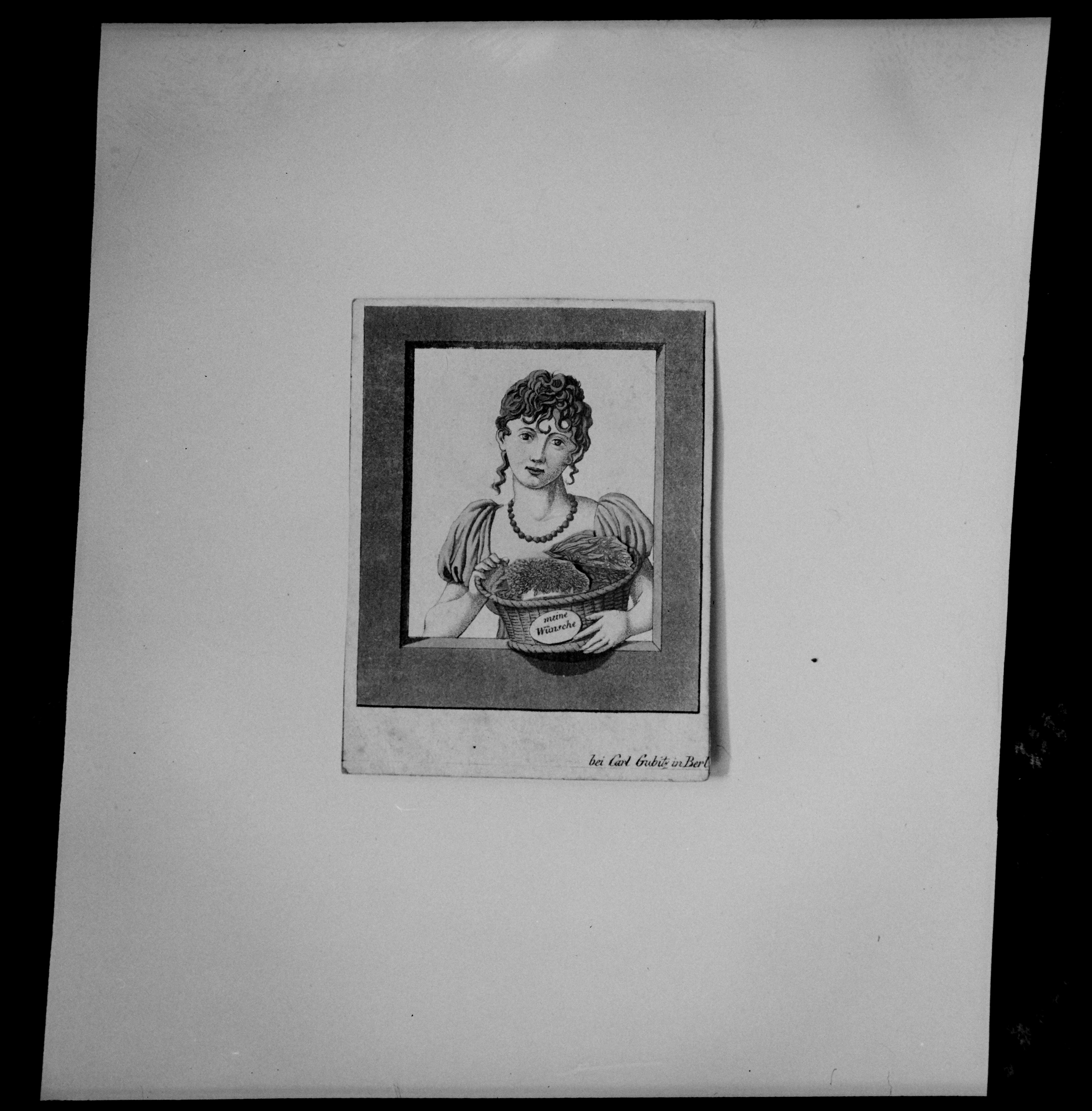 3593: Karte Brustbild "Junge Frau mit Korb, meine Wünsche" (Albert-Heyde-Stiftung CC BY-NC-SA)