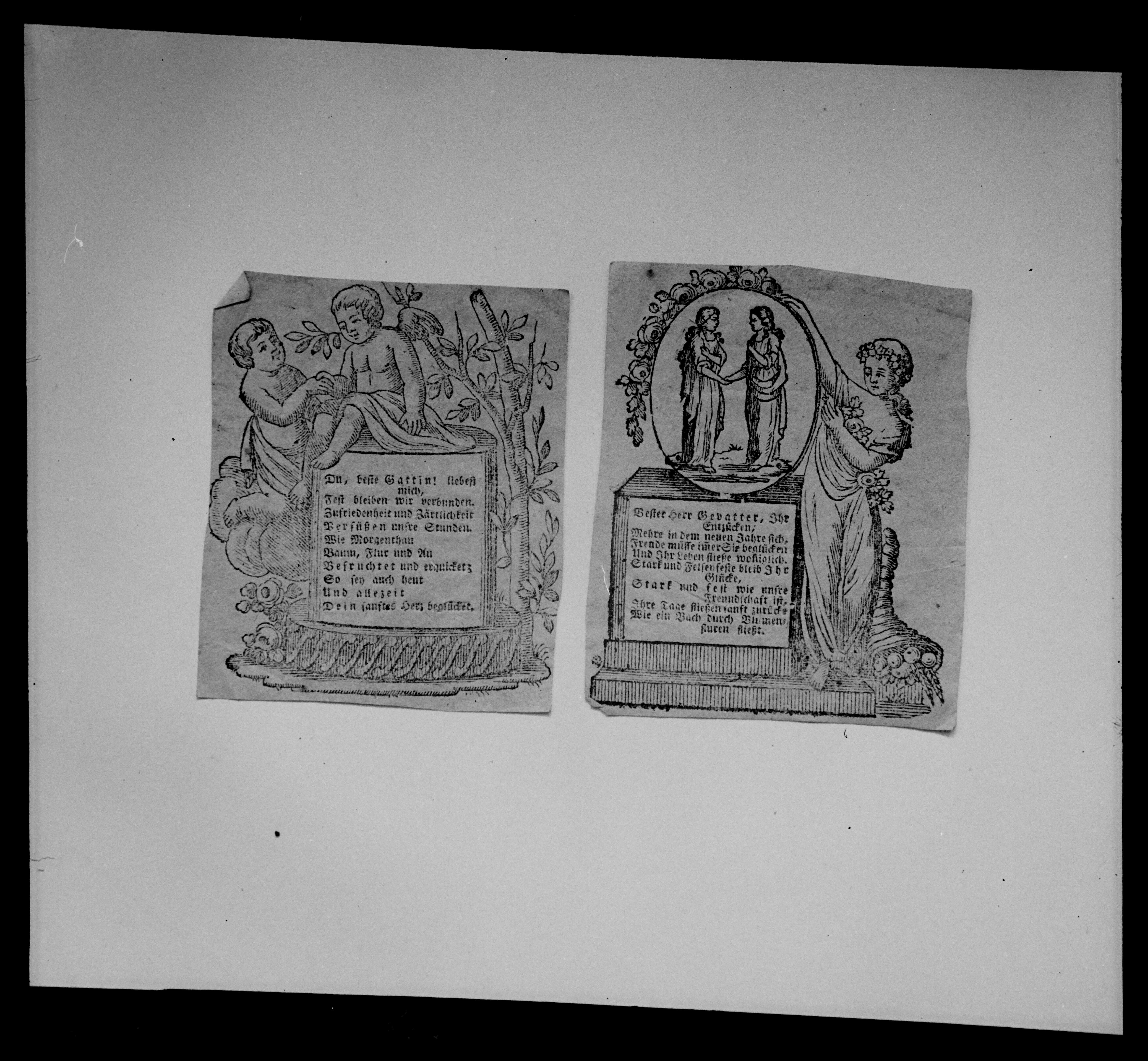 3595: Zwei Spruchkarten an die Gattin, den Gevater (Albert-Heyde-Stiftung CC BY-NC-SA)