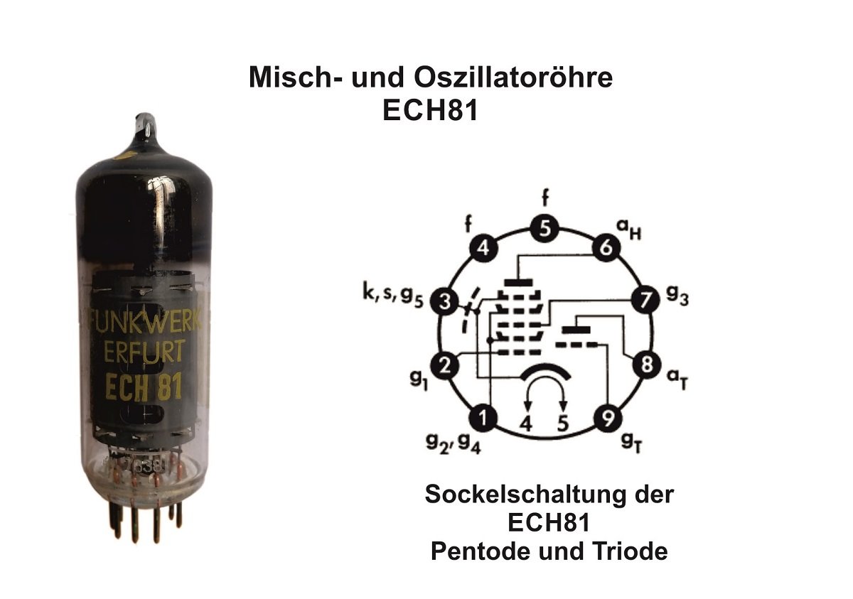Misch- und Oszillatorröhre ECH81 (Industriemuseum Region Teltow CC BY-NC-SA)