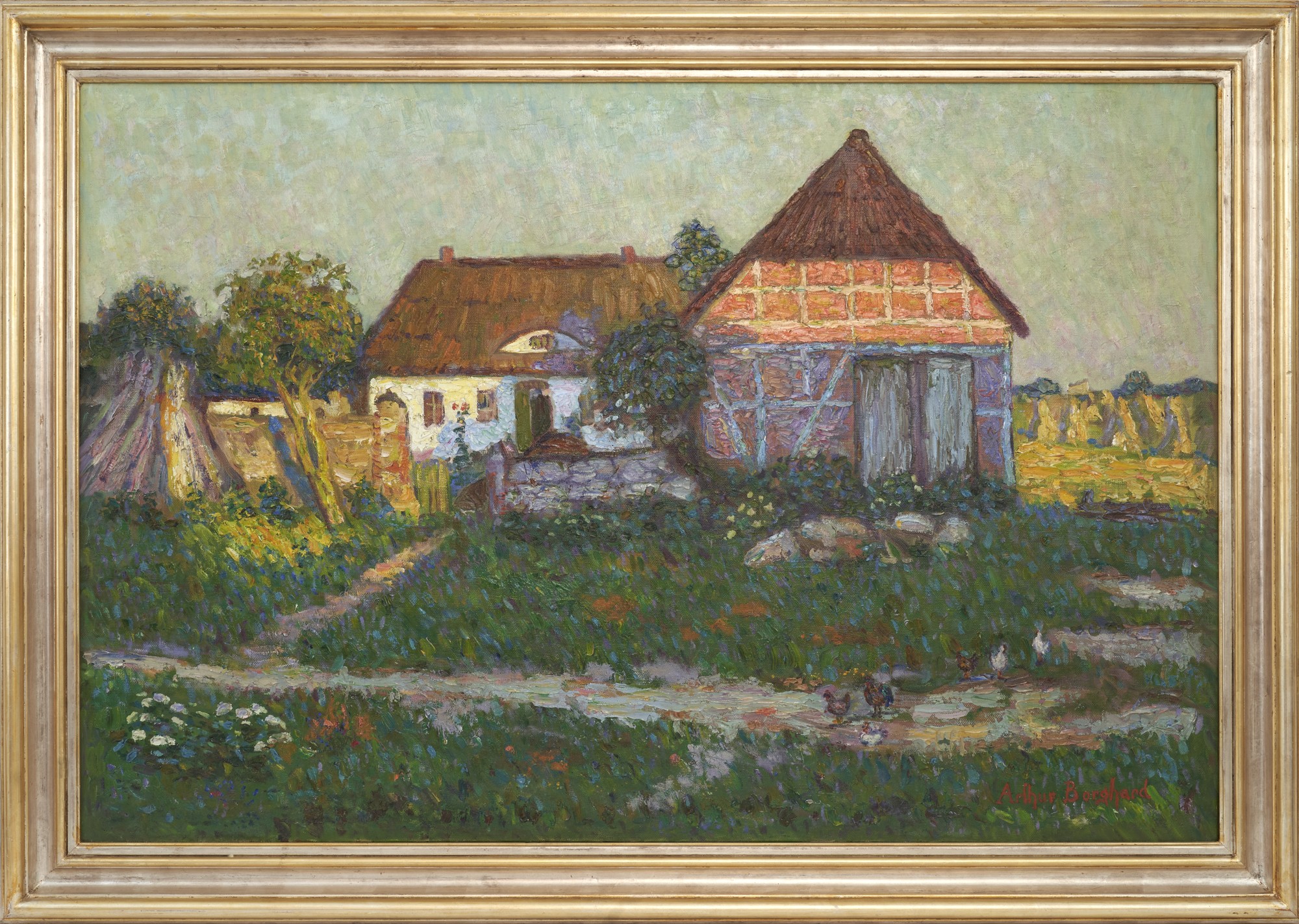 Ölgemälde des Künstlers Arthur Borghard "Bauerngehöft am Kornfeld", entstanden um 1910 (Museum der Havelländischen Malerkolonie CC BY-NC-SA)