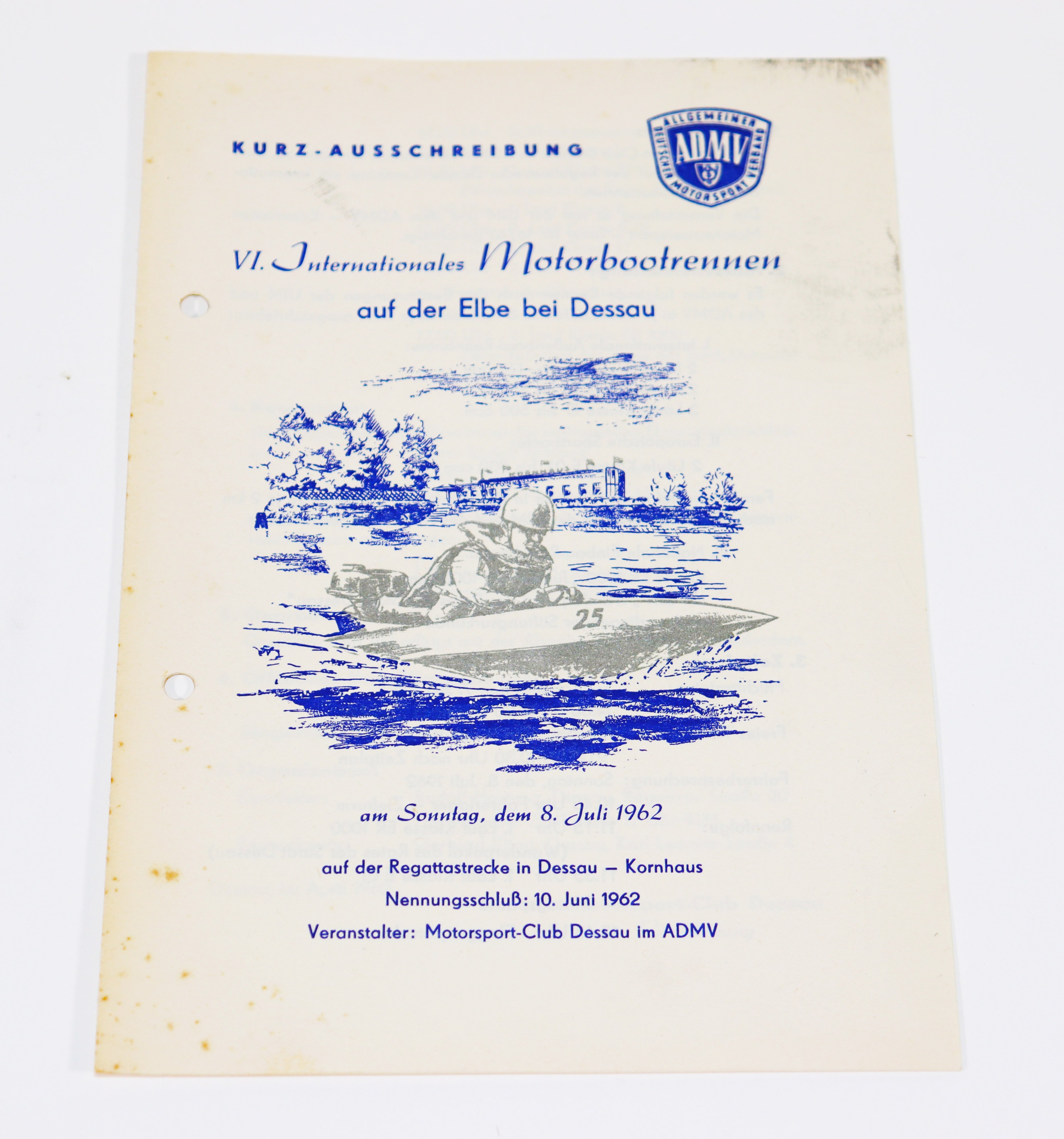 Informationsbroschüre "VI. Internationales Motorbootrennen in Dessau" (1962) (Museum für Stadt und Technik Ludwigsfelde CC BY-NC-SA)