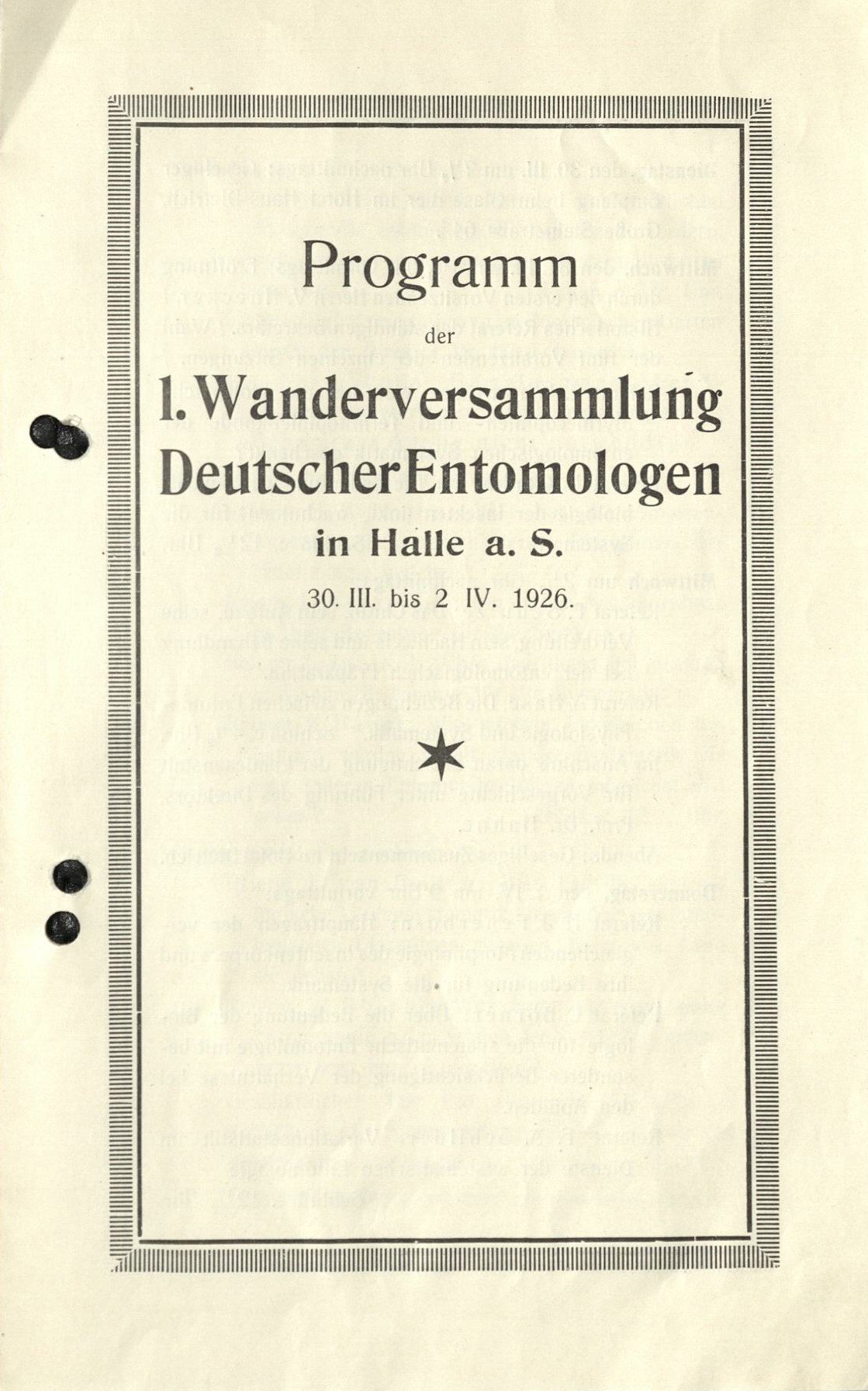 Programm der 1. Wanderversammlungen Deutscher Entomolgen (Senckenberg Deutsches Entomologisches Institut CC BY-NC-SA)