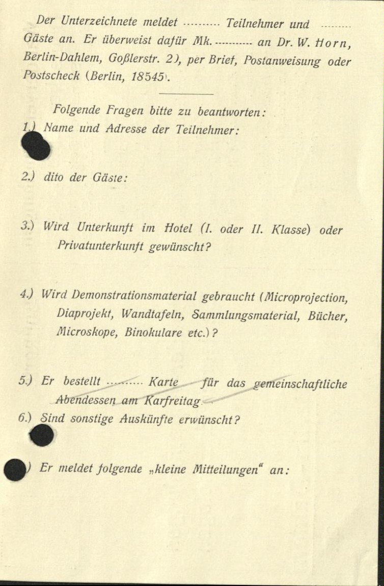 Blankoanmeldekarte 1. Wanderversammlung (Senckenberg Deutsches Entomologisches Institut CC BY-NC-SA)