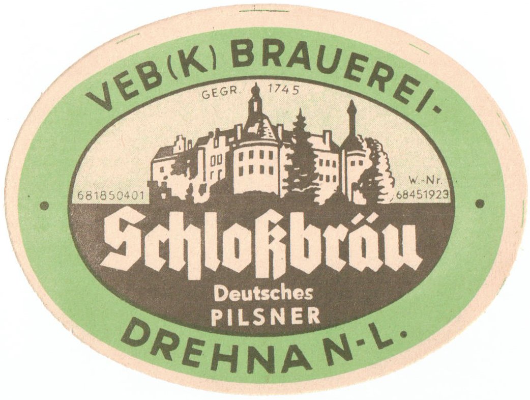 Etikett der VEB (K) Brauerei Drehna (ARCHIV DEUTSCHER BIERETIKETTEN CC BY-NC-SA)