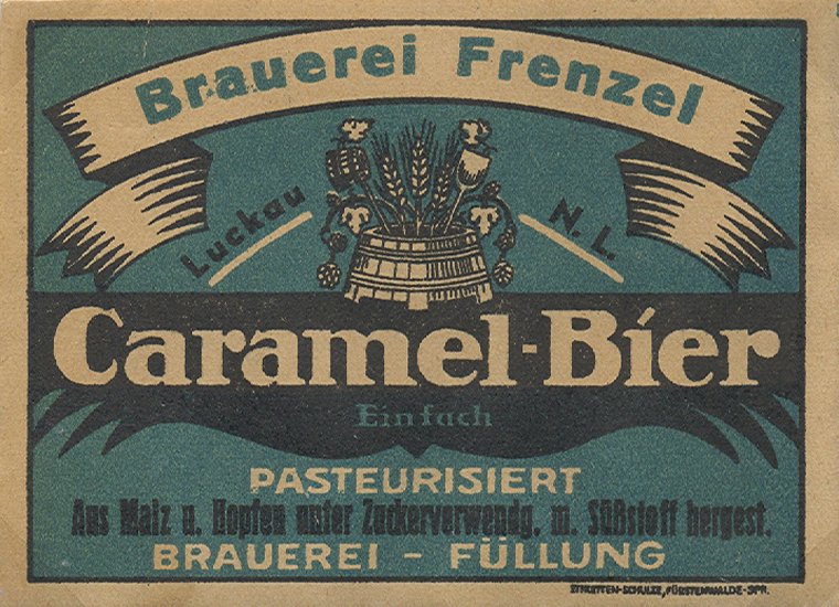 Etikett der Brauerei Frenzel in Luckau, um 1938 (ARCHIV DEUTSCHER BIERETIKETTEN CC BY-NC-SA)