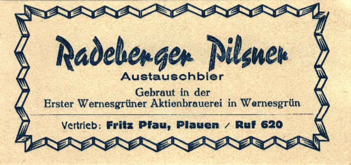 Etikett für Austauschbier der Radeberger Exportbierbrauerei, um 1942 (ARCHIV DEUTSCHER BIERETIKETTEN CC BY-NC-SA)