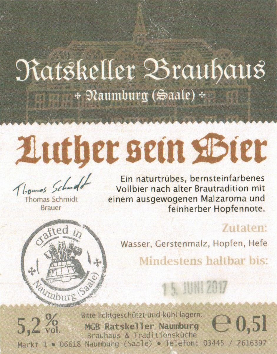 Etikett des Ratskeller Naumburg, 2017 (ARCHIV DEUTSCHER BIERETIKETTEN CC BY-NC-SA)
