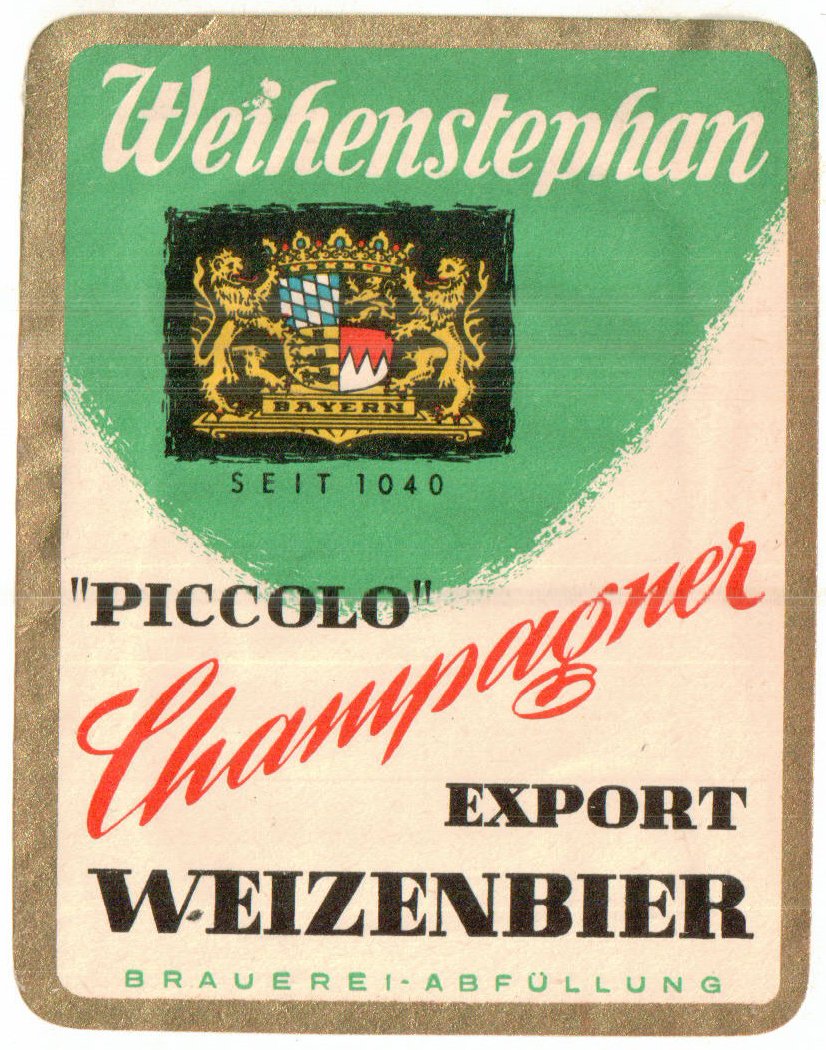 Etikett für Champagner Weizenbier der Bayerischen Staatsbrauerei Weihenstephan, um 1963 (ARCHIV DEUTSCHER BIERETIKETTEN CC BY-NC-SA)