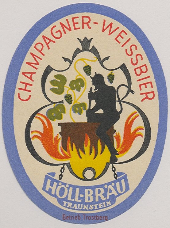 Etikett für Champagner-Weissbier der Höll-Bräu Traunstein, Betrieb Trostberg, um 1962 (ARCHIV DEUTSCHER BIERETIKETTEN CC BY-NC-SA)