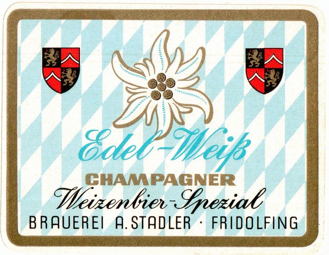 Etikett für Champagner-Weizenbier der Brauerei A.Stadler in Fridolfing, um 1972 (ARCHIV DEUTSCHER BIERETIKETTEN CC BY-NC-SA)