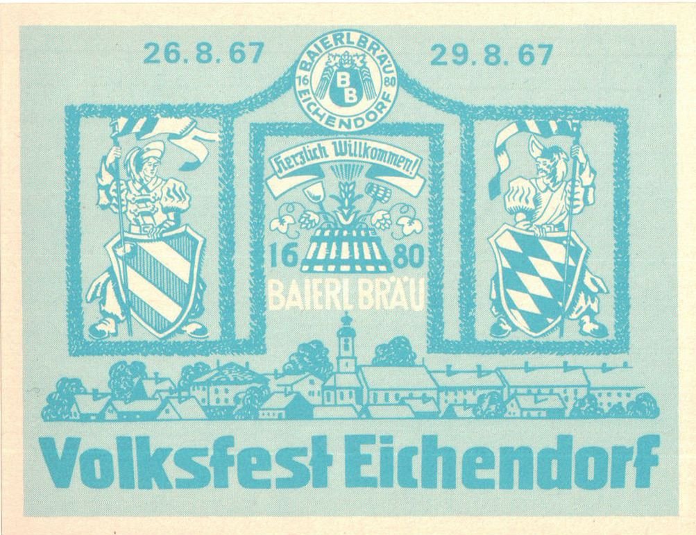 Etikett für Volksfestbier der Baierl Bräu Eichendorf, 1967 (ARCHIV DEUTSCHER BIERETIKETTEN CC BY-NC-SA)