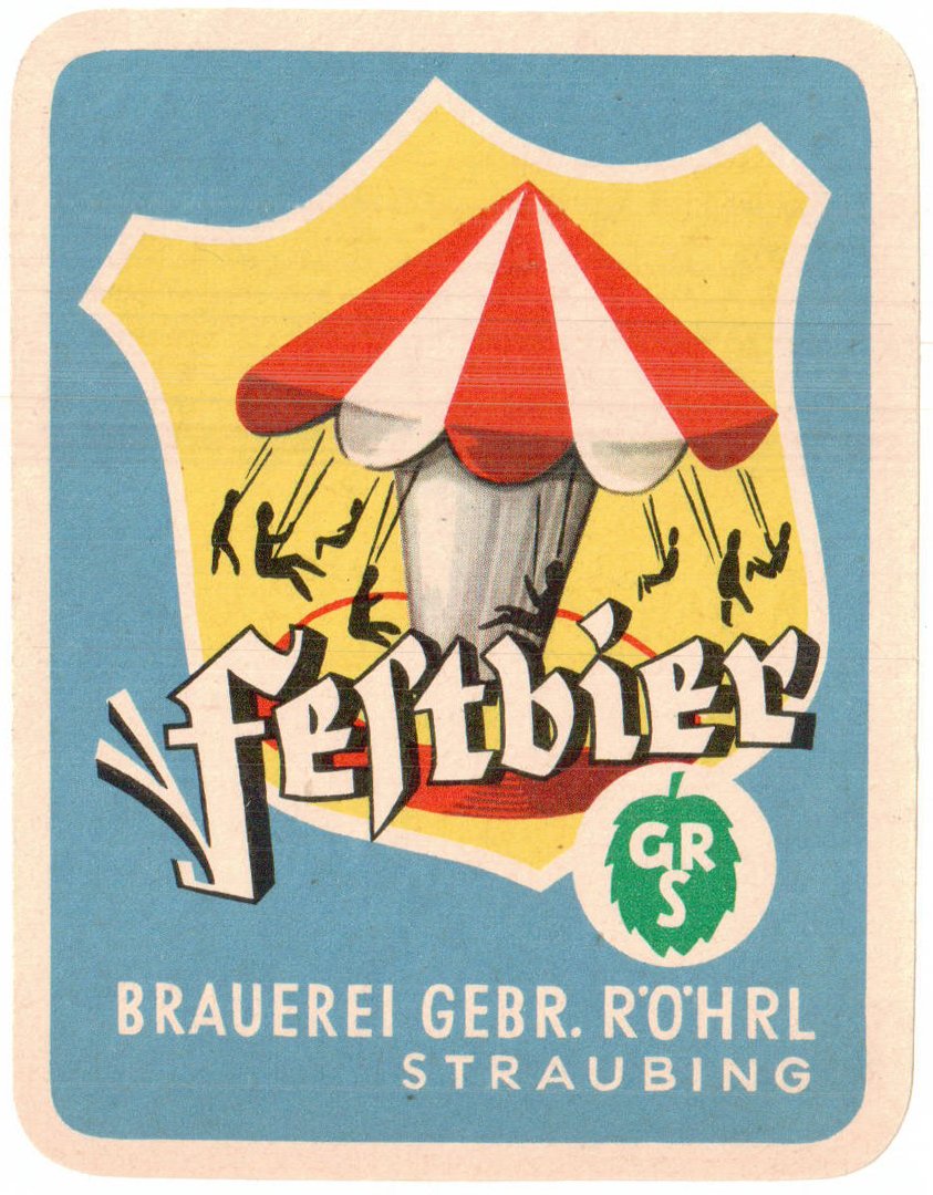 Etikett für Volksfestbier der Brauerei Gebr. Röhrl in Straubing, um 1965 (ARCHIV DEUTSCHER BIERETIKETTEN CC BY-NC-SA)