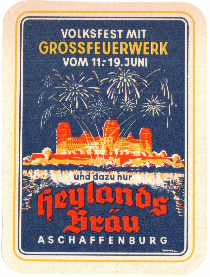 Etikett für Volksfestbier der Heyland Bräu in Aschaffenburg, 1960 (ARCHIV DEUTSCHER BIERETIKETTEN CC BY-NC-SA)