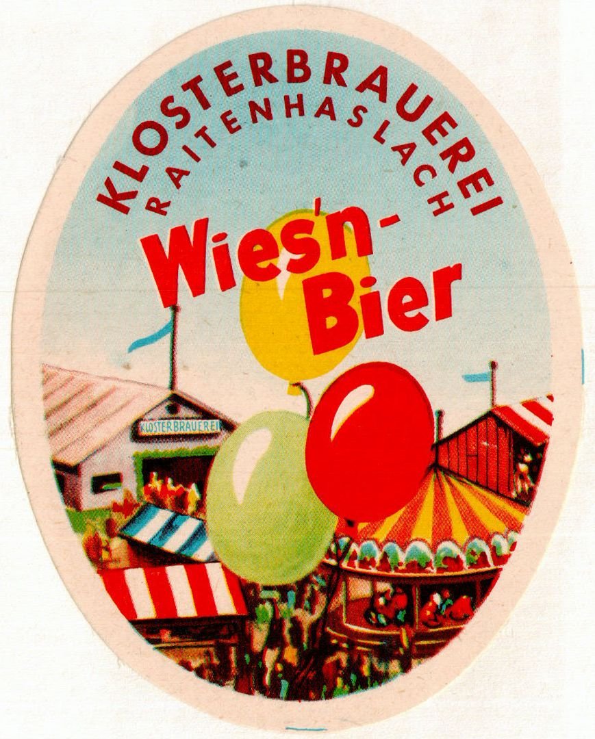 Etikett für Wies´n Bier der Klosterbrauerei in Raitenhaslach, um 1967 (ARCHIV DEUTSCHER BIERETIKETTEN CC BY-NC-SA)