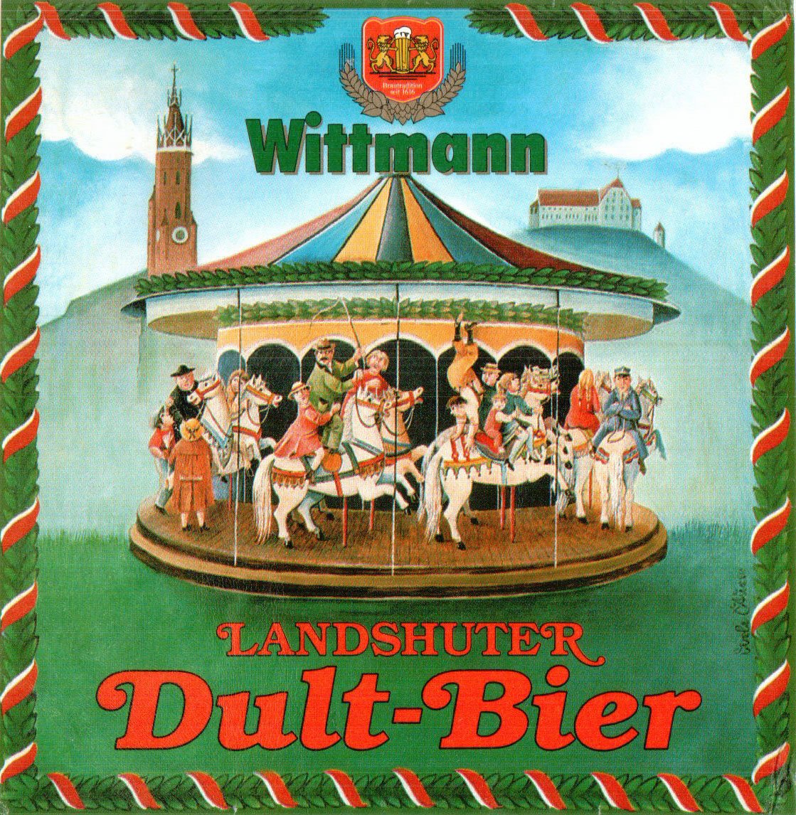 Etikett für Dult-Bier der Brauerei Wittmann in Landshut, um 2009 (ARCHIV DEUTSCHER BIERETIKETTEN CC BY-NC-SA)
