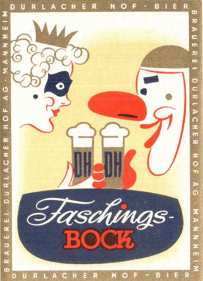 Etikett für Faschingsbock der Brauerei Durlacher Hof AG Mannheim, um 1964 (ARCHIV DEUTSCHER BIERETIKETTEN CC BY-NC-SA)