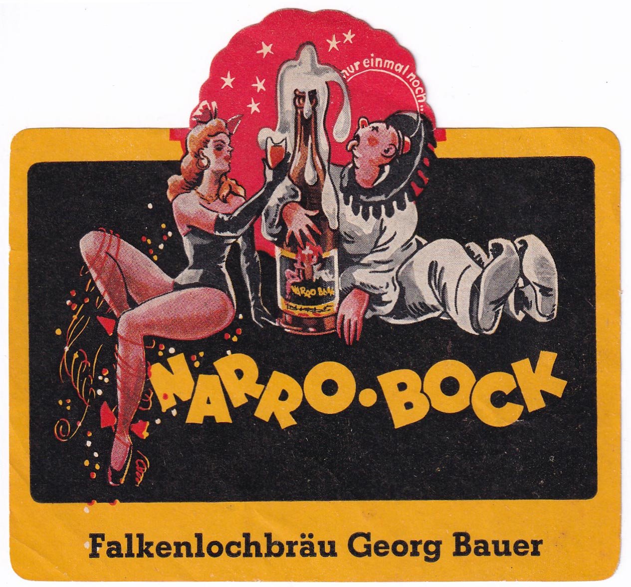 Etikett für Narro-Bock der Falkenlochbräu Georg Bauer in Neuhaus an der Pegnitz, um 1966 (ARCHIV DEUTSCHER BIERETIKETTEN CC BY-NC-SA)