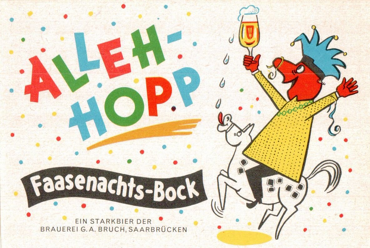 Etikett für Faasenachts-Bock der Brauerei G.A. Bruch in Saarbrücken, um 1969 (ARCHIV DEUTSCHER BIERETIKETTEN CC BY-NC-SA)