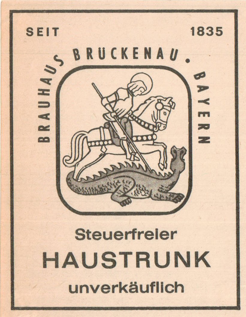 Etikett für Haustrunk des Brauhauses Brückenau, um 1965 (ARCHIV DEUTSCHER BIERETIKETTEN CC BY-NC-SA)