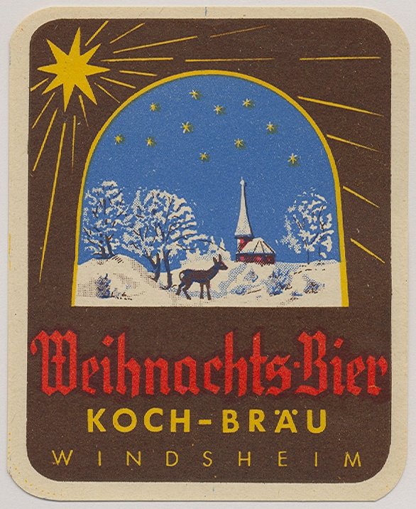 Bieretikett für Weihnachtsbier der Koch-Bräu Windsheim, um 1963 (ARCHIV DEUTSCHER BIERETIKETTEN CC BY-NC-SA)