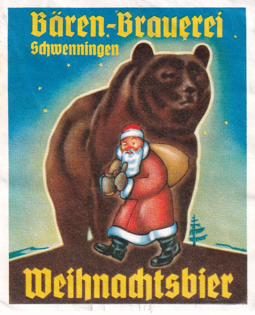 Bieretikett für Weihnachtsbier der Bären-Brauerei Schwenningen, um 1962 (ARCHIV DEUTSCHER BIERETIKETTEN CC BY-NC-SA)