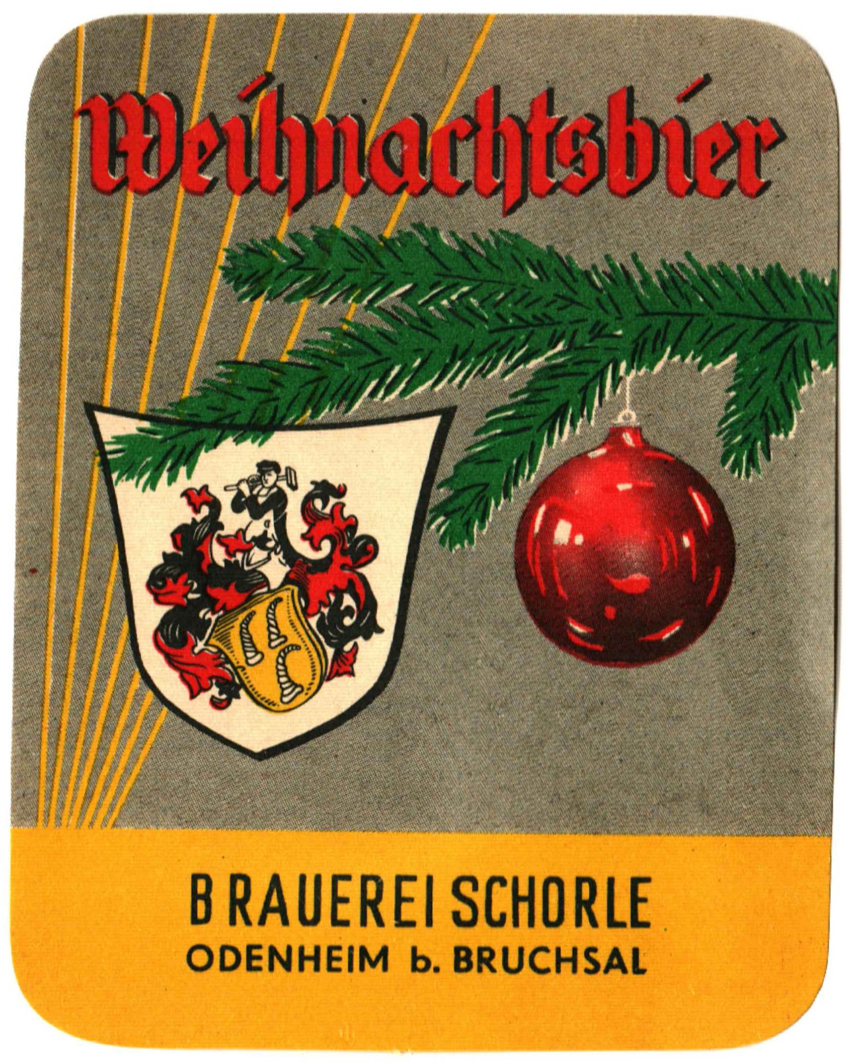 Bieretikett für Weihnachtsbier der Brauerei Schorle in Odenheim, um 1967 (ARCHIV DEUTSCHER BIERETIKETTEN CC BY-NC-SA)