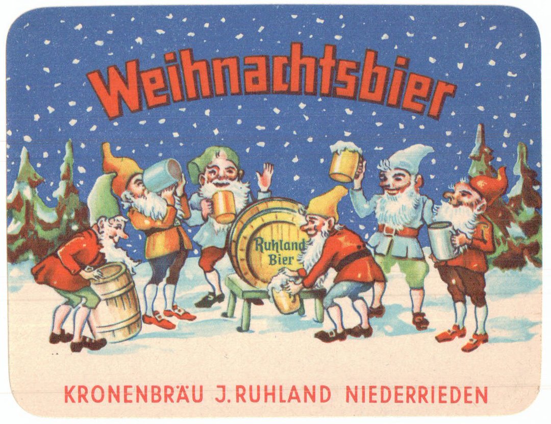 Bieretikett für Weihnachtsbier der Brauerei J. Ruhland in Niederrieden, um 1963 (ARCHIV DEUTSCHER BIERETIKETTEN CC BY-NC-SA)